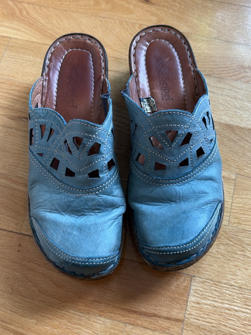 Josef Seibel Blue Leather Slip-On Sandals